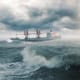 A container ship navigating turbulent waters, symbolizing how global supply chains are adapting to the challenges of extreme weather.