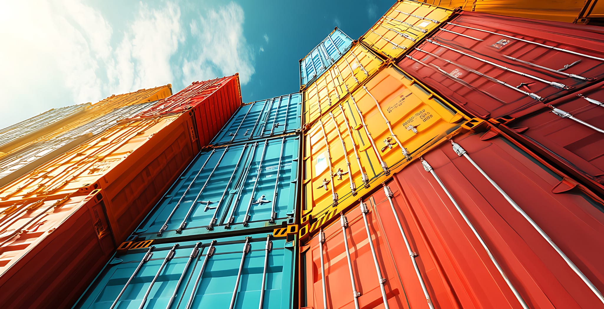 Global shipping containers stacked at a port, representing supply-chain disruption and the need for resilient sourcing strategies in 2025