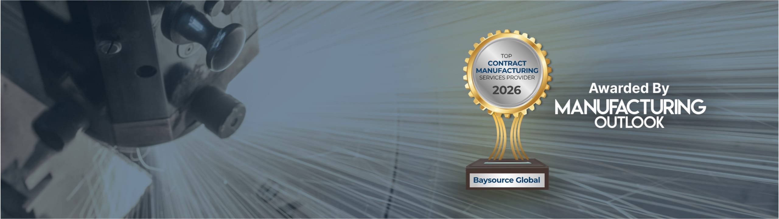 aysource Global award badge for Top Contract Manufacturing Services Provider 2026, presented by Manufacturing Outlook